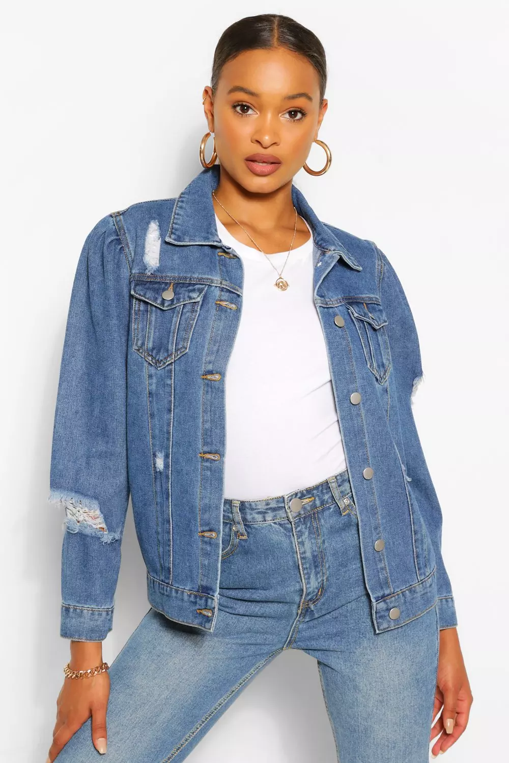 Denim deals puff jacket